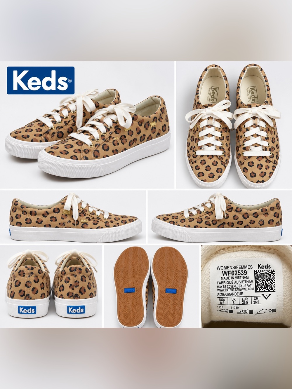 Keds Women’s 8.5 Leopard Cheetah Print Canvas Platform Sneakers Tan Gold